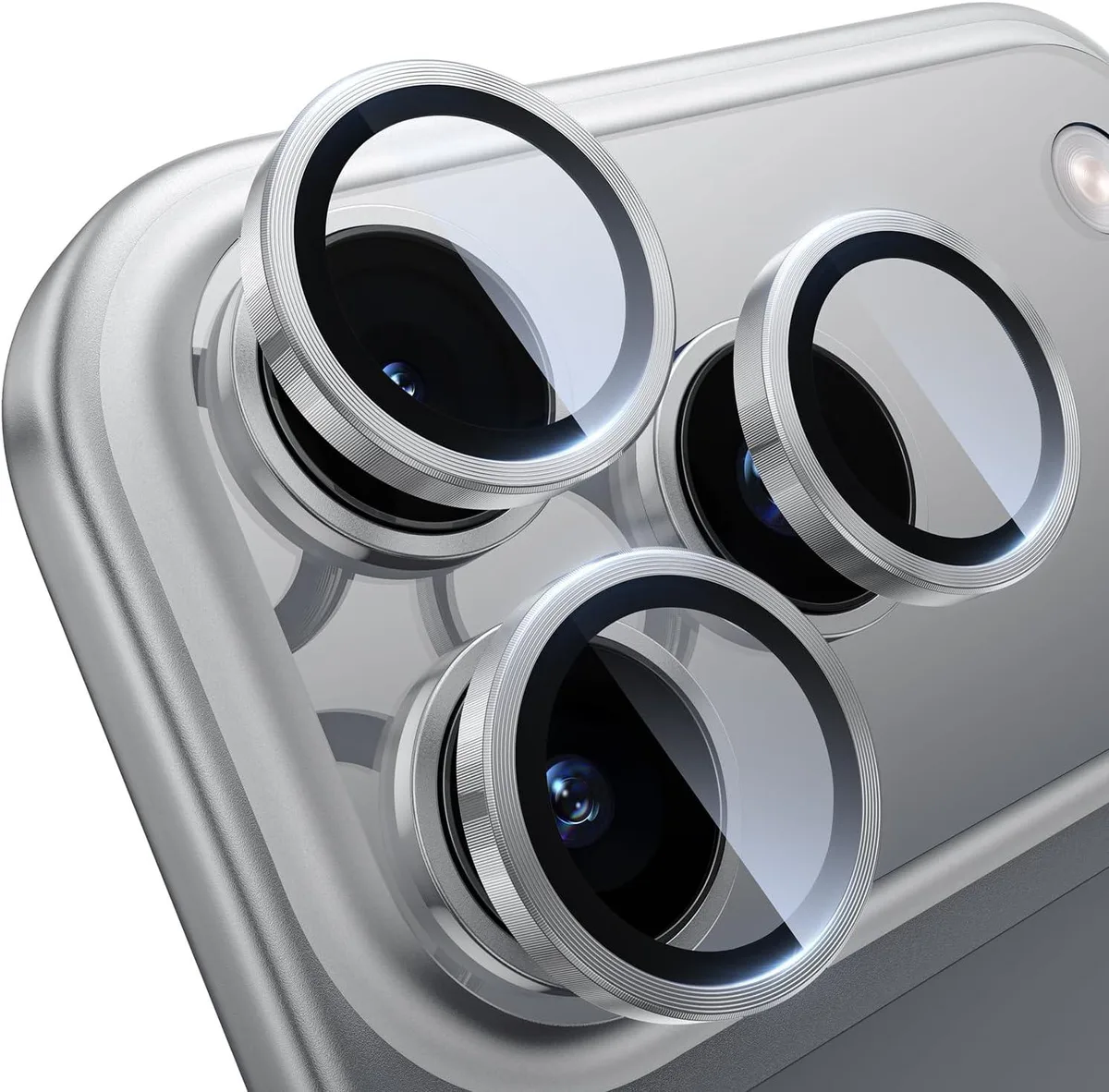 Clear tempered glass lens protector with metal frame for iPhone 17 Pro and Pro Max