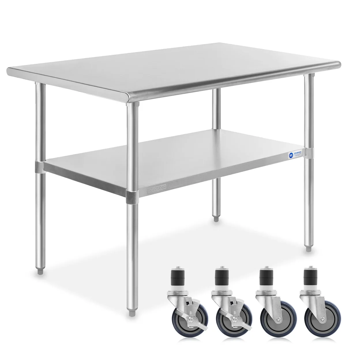 Gridmann Gridmann NSF Stainless Steel Work &amp; Prep Table 48 x 30 Inches with Caster Wheels and Under Shelf — product photo