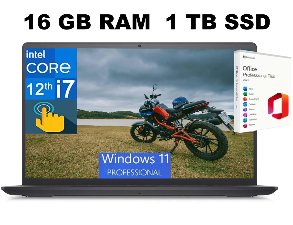 DELL DELL Inspiron 3520 15 laptop i7-1255U 10-core 16GB 1TB SSD 15.6" FHD touchscreen Windows 11 Pro Office 2021 — product photo