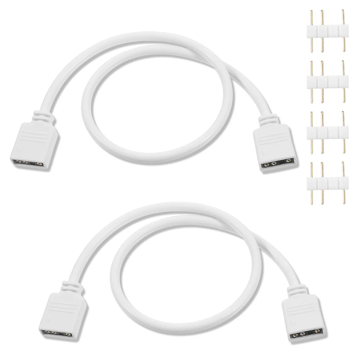 Two white 3-pin ARGB splitter cables with male connectors, 11.8 inches long