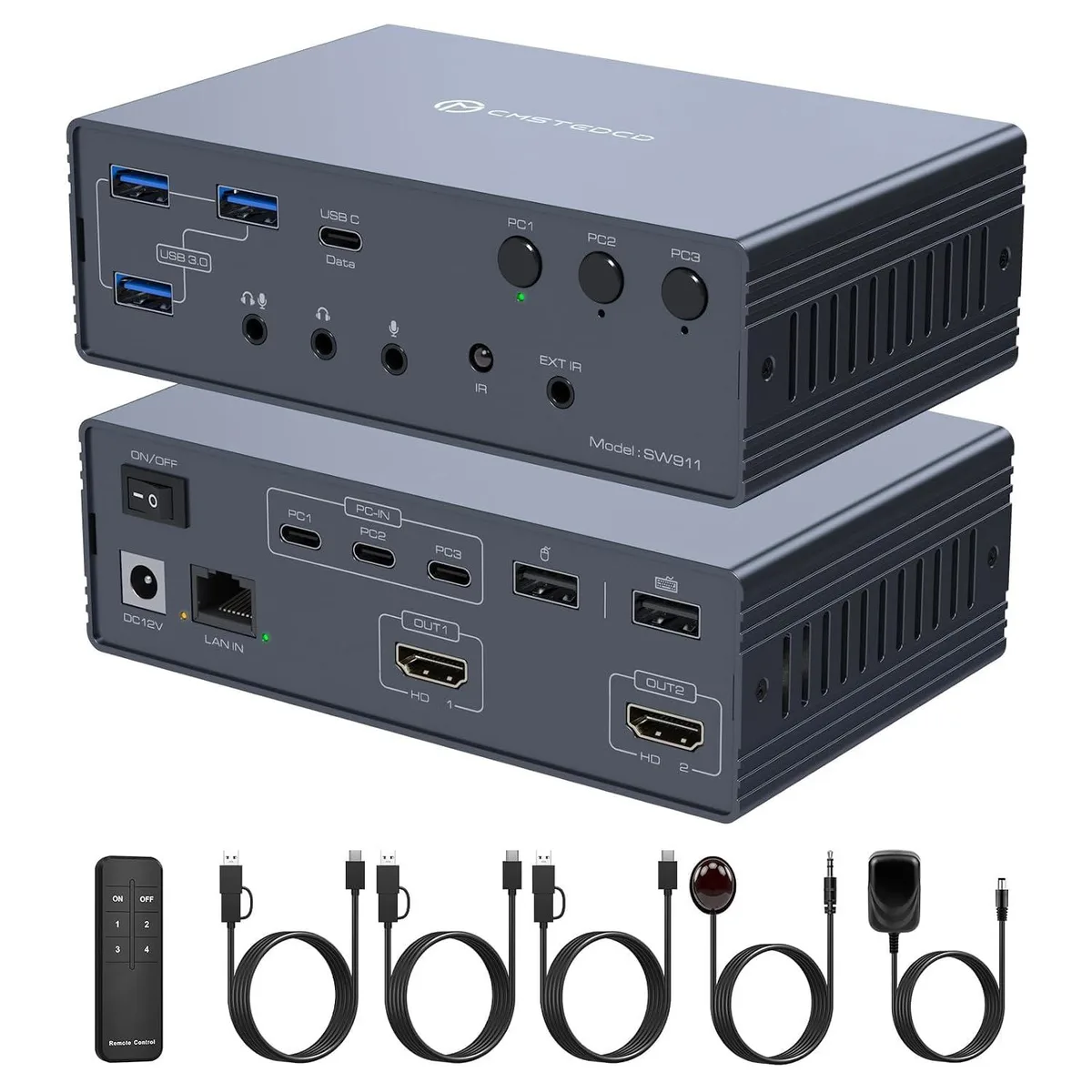 AUTYUE AUTYUE SW911 KVM Switch 3 Computers 2 Monitors 4K@120Hz — product photo