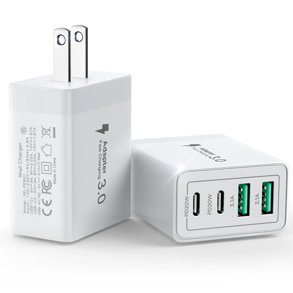 Yosou RE-PD3504 40W 4-Port USB C Charger 2-Pack off-white — product photo