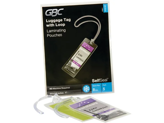 Swingline Swingline 3745165CF SelfSeal luggage tag laminating pouch 5-pack — product photo