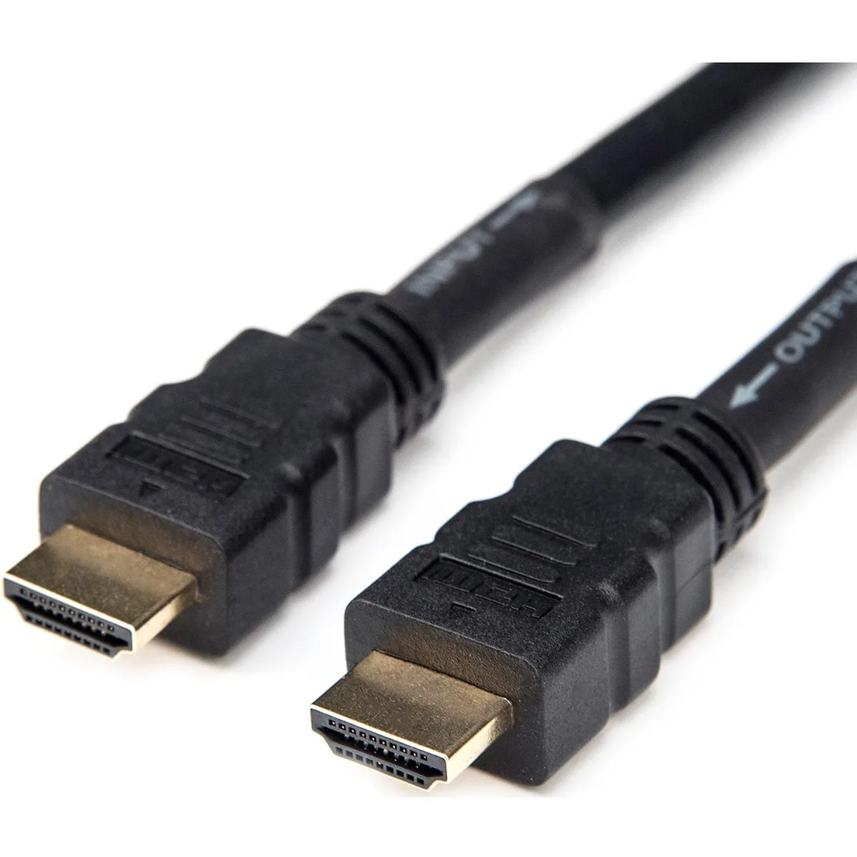 Black HDMI cable with male connectors on both ends, thirty feet long