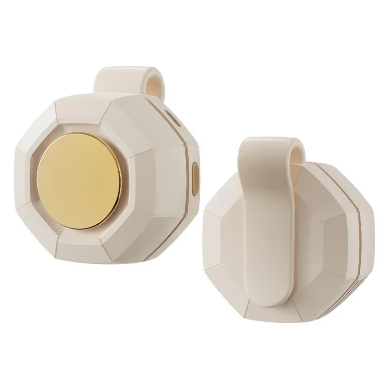Khaki bladeless clip fan with rotating vent and USB-C port
