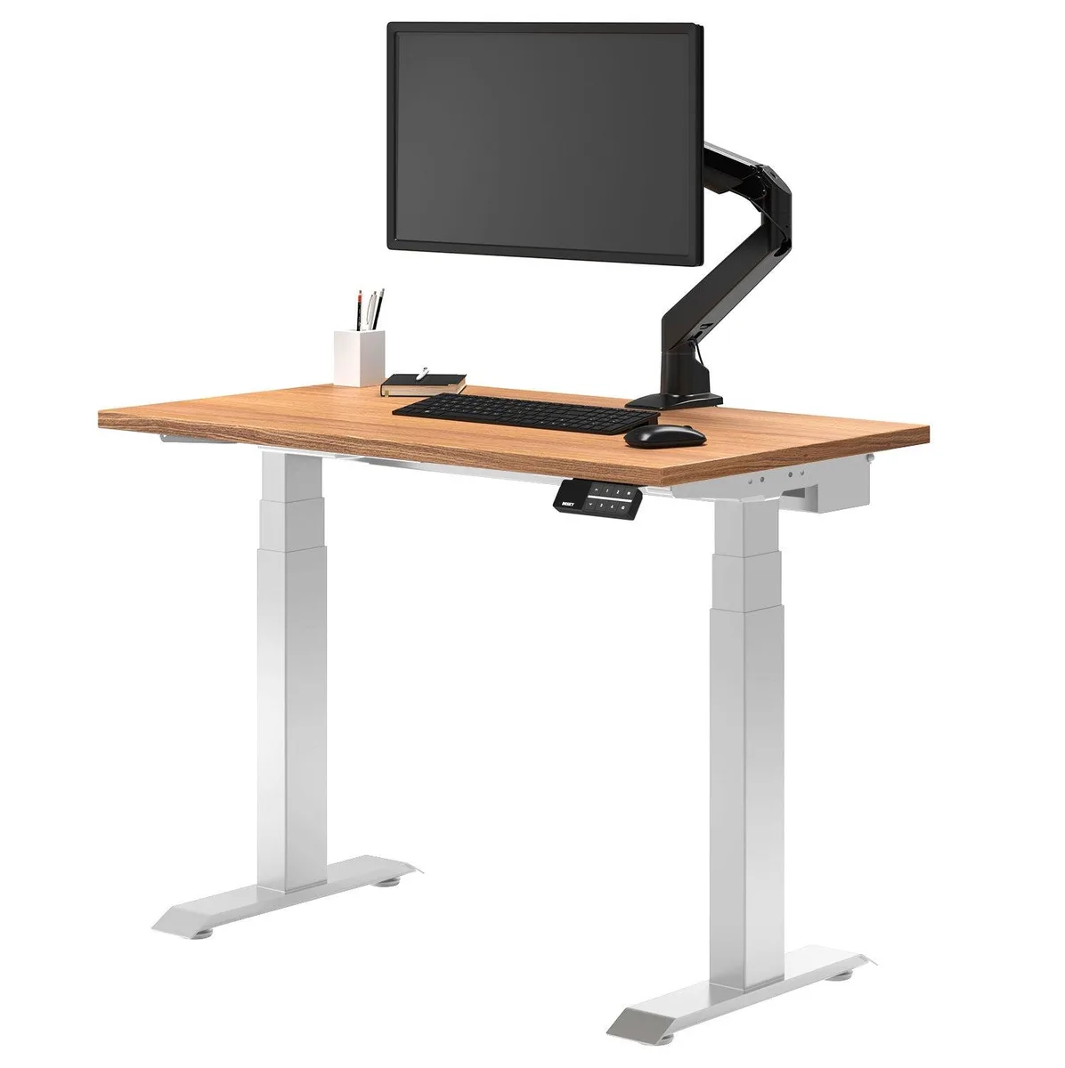 Desky Desky Dual Mini Sit Stand Desk Prime Oak White 32 x 20 in — product photo