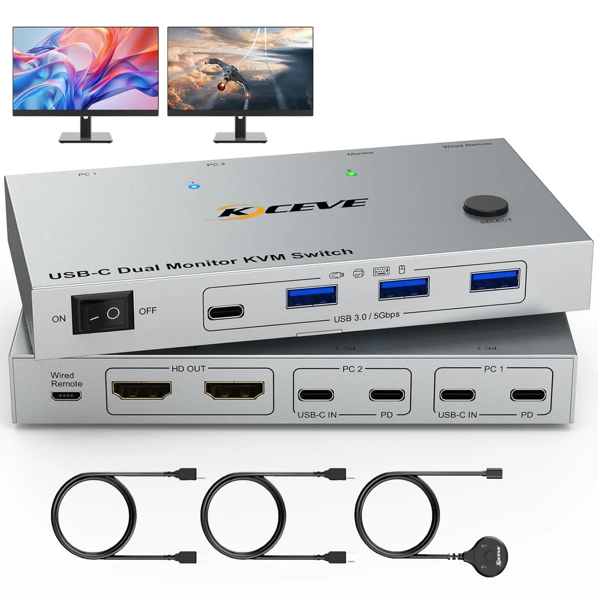 WRIARICH WRIARICH C212H 2-Port USB-C KVM Switch 4K@60Hz 80W PD — product photo