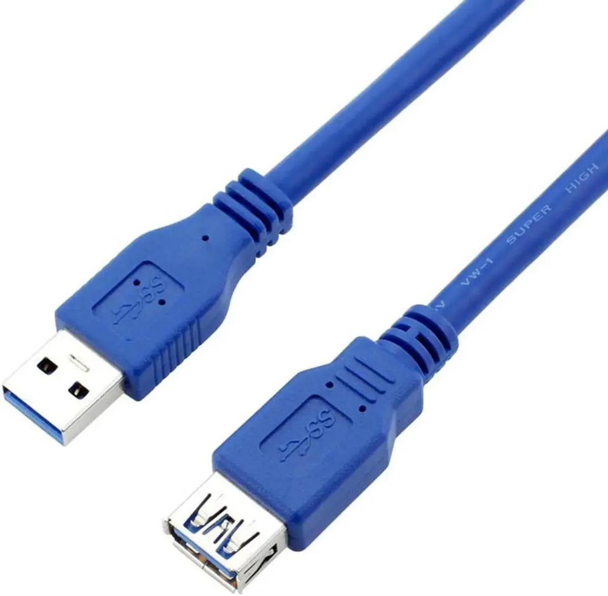 Blue USB 3.0 extension cable with A male to A female connectors, 0.3 m