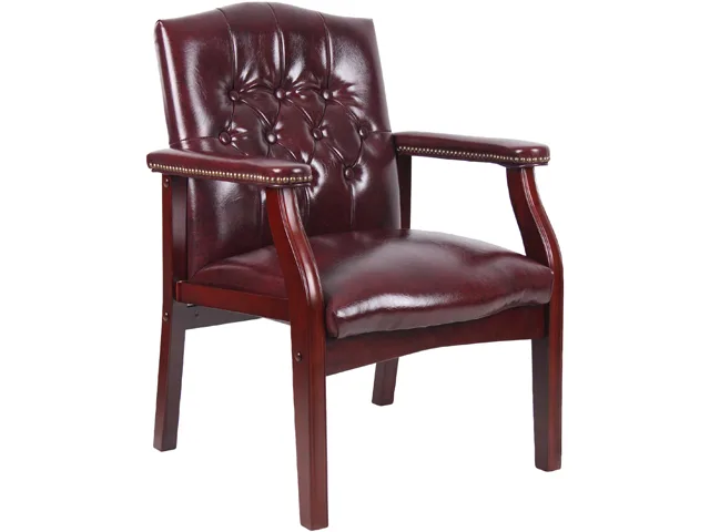 BOSS Office Products BOSS Office Products B959-BY Oxblood Vinyl Guest Chair Mahogany Base 275 lb — product photo