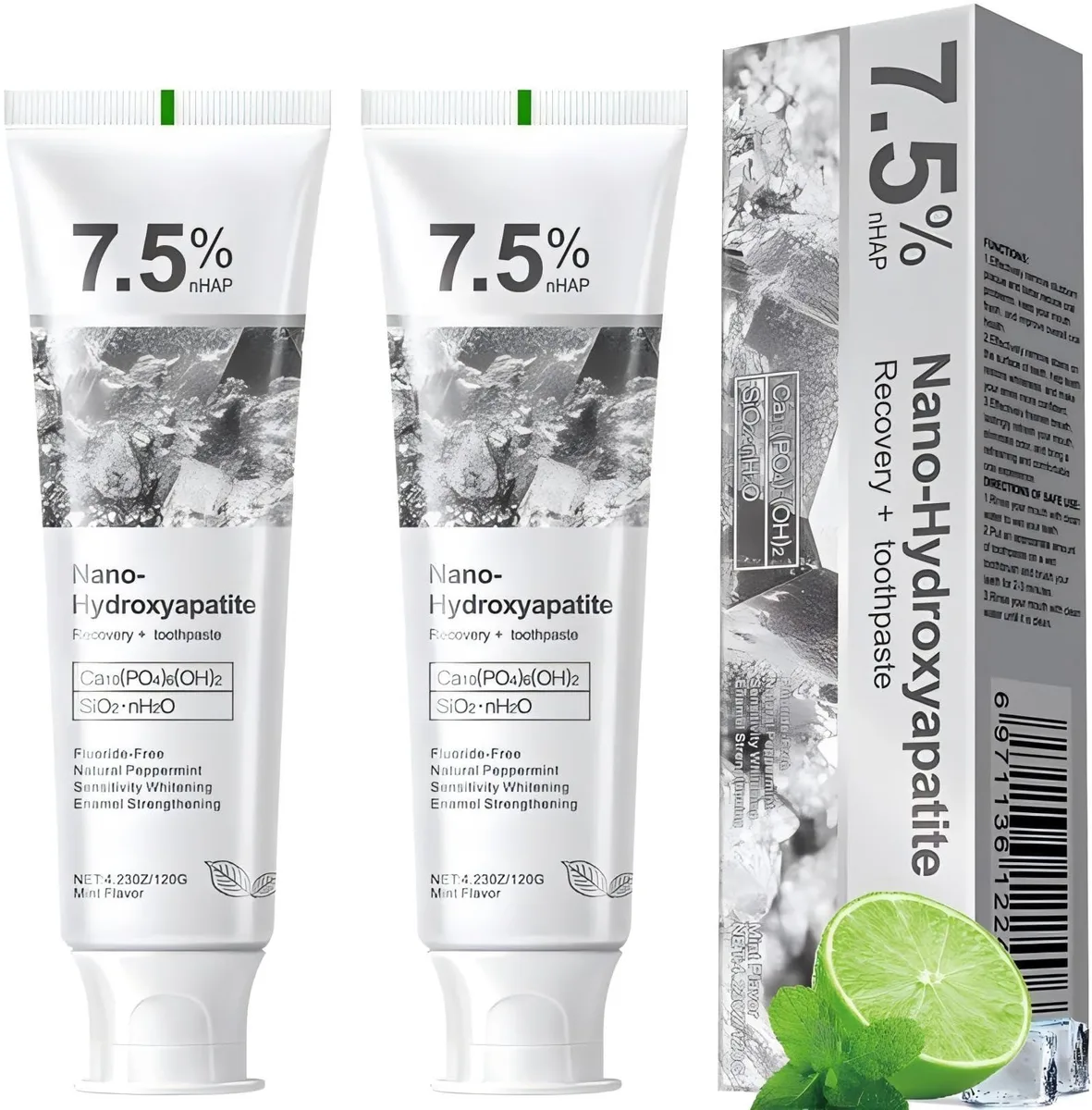 Two white squeeze tubes with mint-green caps side by side