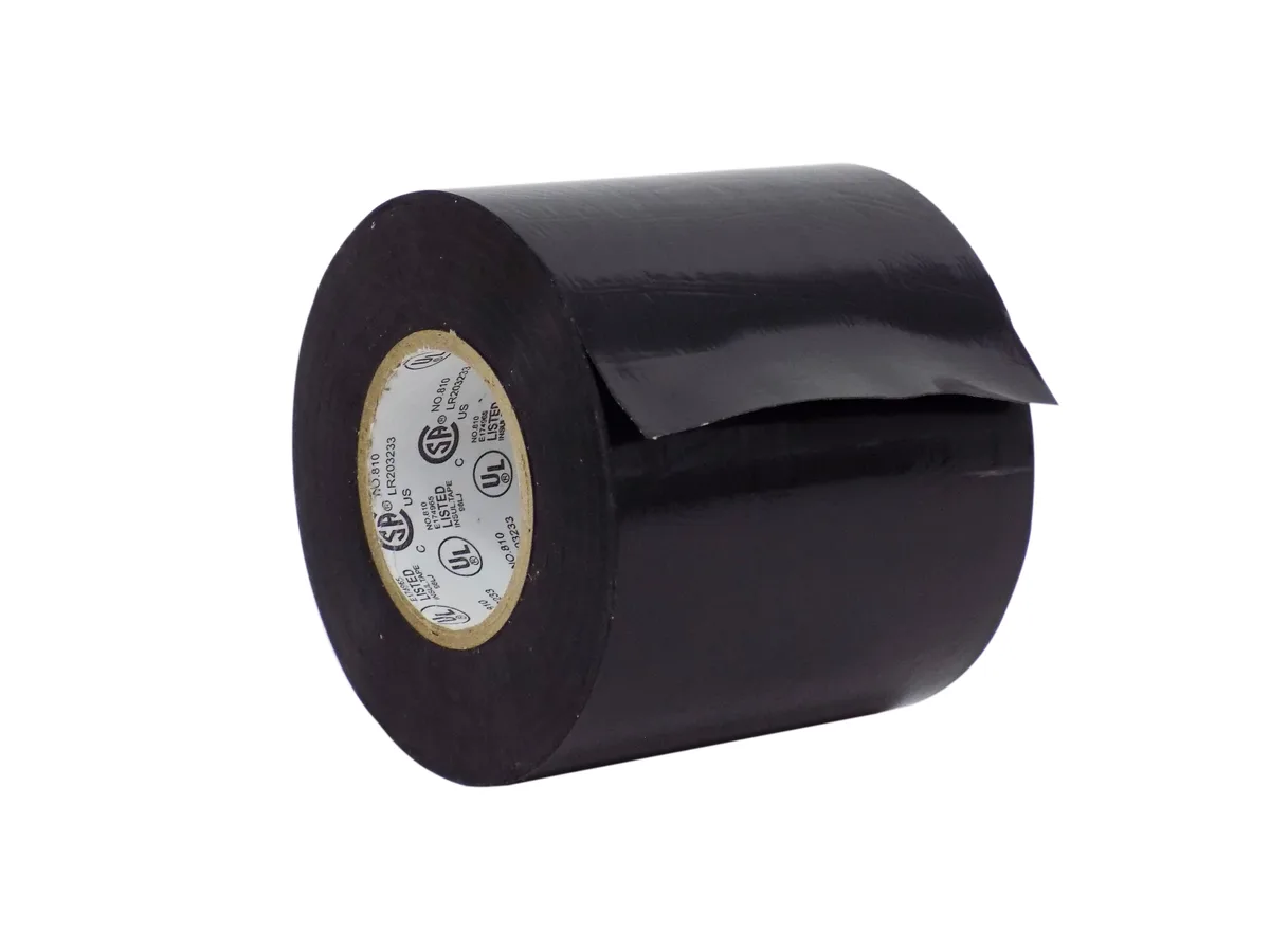Black electrical tape roll on 1.5 inch core, 66 ft length, UL/CSA listed, 600V 176F rating