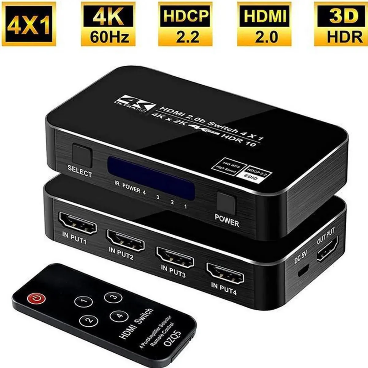 SMUGDESK SMUGDESK Torpedo Nova 4x1 HDMI Switch 4K 60Hz HDR10 HDCP 2.2 18Gbps Auto IR Remote — product photo