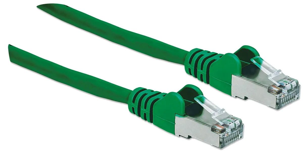 Intellinet Network Solutions Intellinet Cat6a S/FTP Network Ethernet Cable 1 ft Green 10G 500 MHz 26 AWG RJ45 Stranded S/FTP — product photo