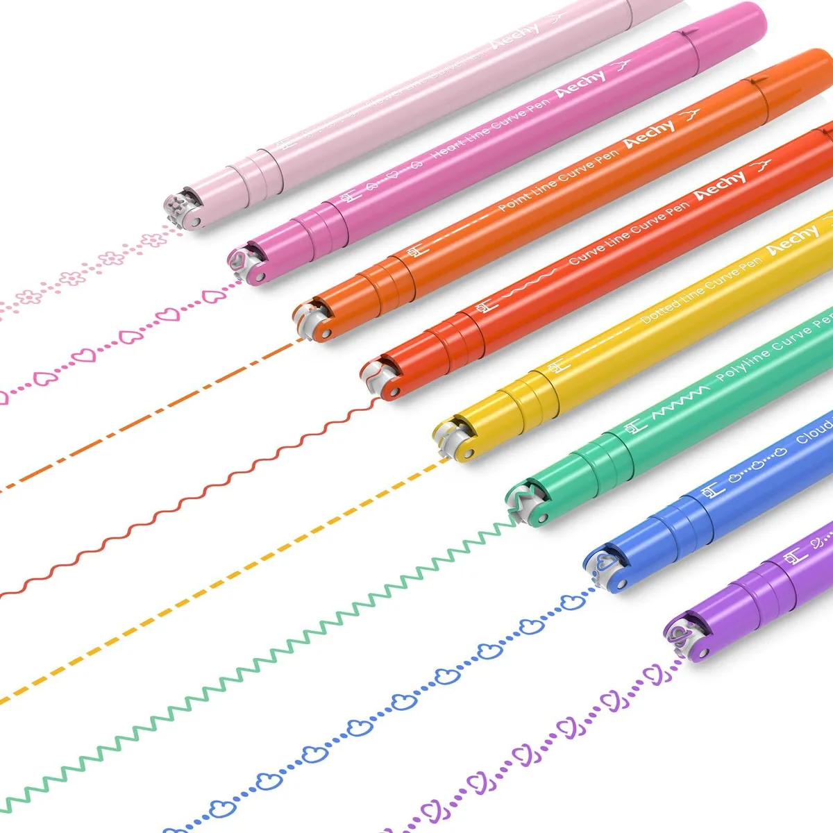 Eight dual-tip pens with roller and .4mm fine tips in a storage case