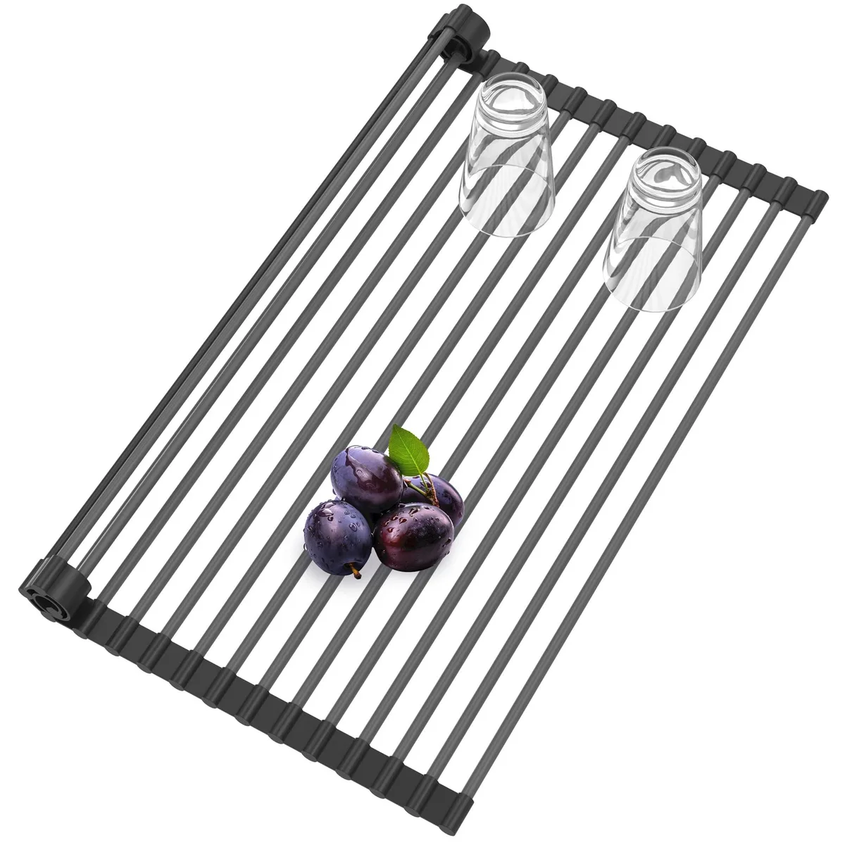Red plastic two-tier round drying rack, 34 inches