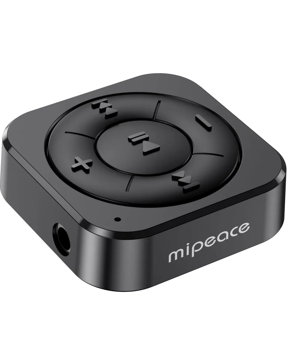 Small black rectangular Bluetooth receiver with clip, 3.5 mm jack and USB-C port