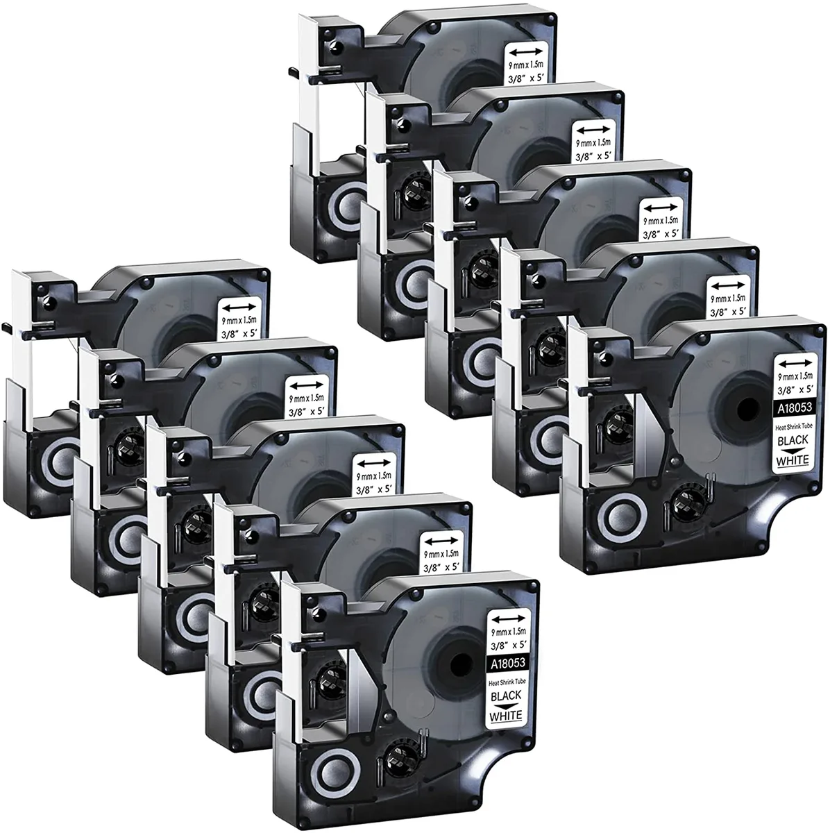 GREENCYCLE GREENCYCLE A18053 10 Pack 9mm Heat Shrink Labelmaker Tubes — product photo