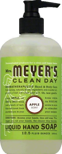 Clear 12.5 oz bottle of apple-scented liquid hand soap