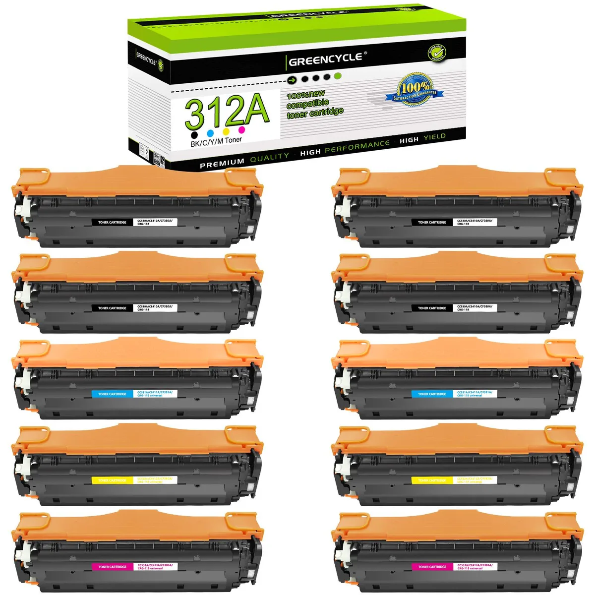 GREENCYCLE GREENCYCLE 10-pack 312A toner cartridge set (4 black 2 cyan 2 yellow 2 magenta) — product photo