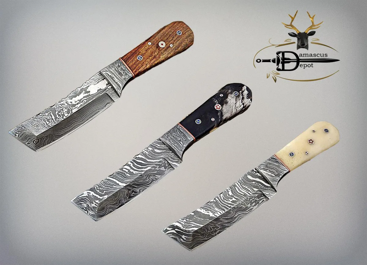 Damascus Depot Damascus Depot 8" Full Tang Tanto Damascus Hunting Knife Camel Bone Bolster — product photo