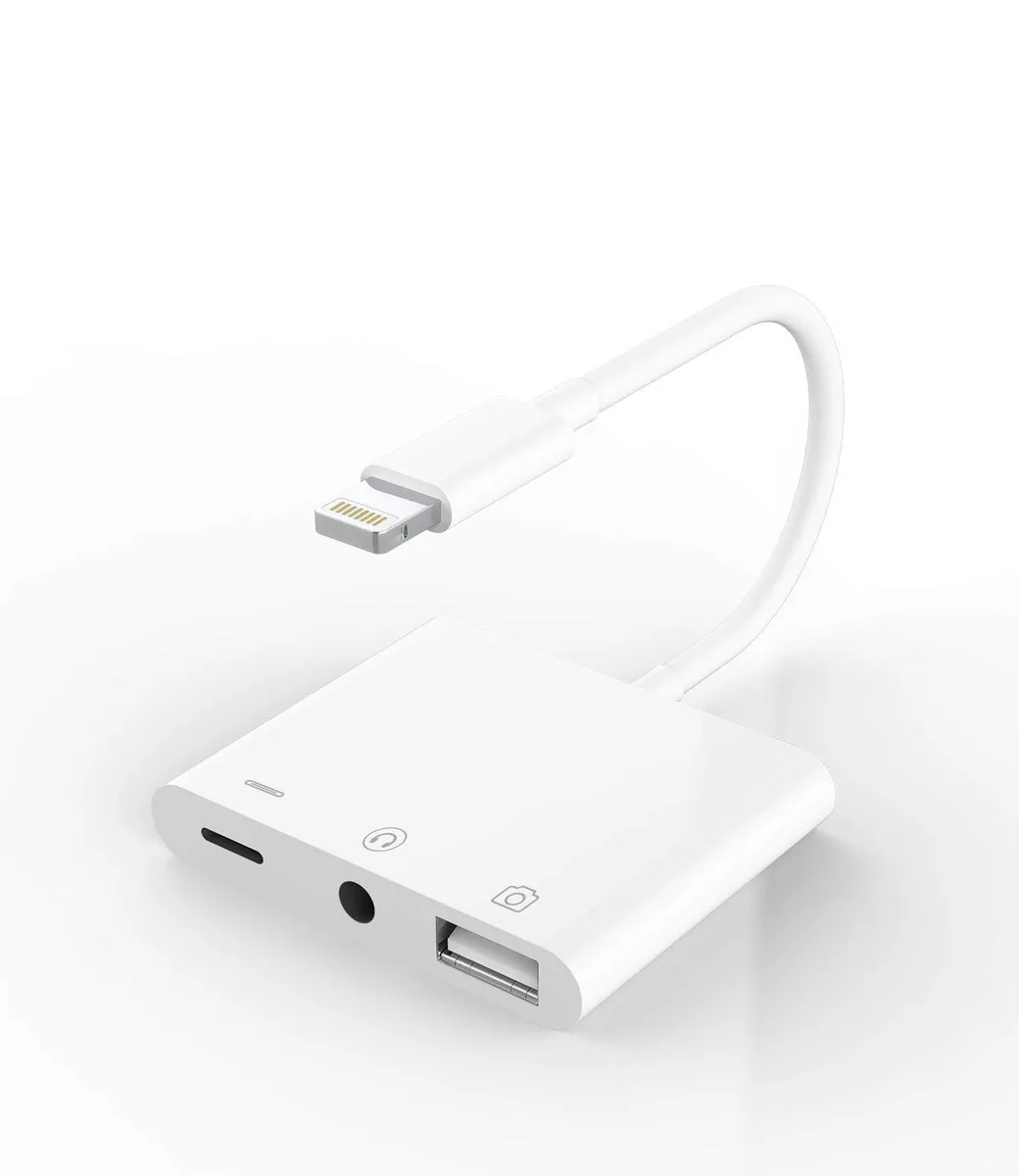  Apple Certified 3-in-1 Lightning Adapter USB OTG 3.5mm Audio Charging White — product photo