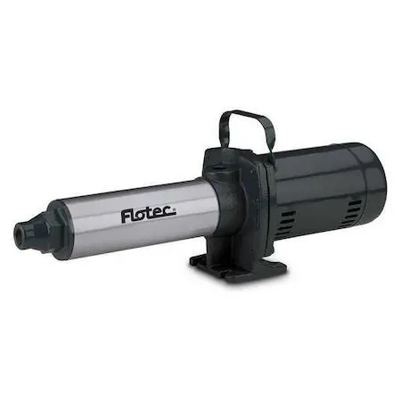 Grey metal booster pump with motor housing and pipe connections