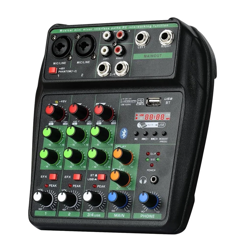 TAVOSOP A4-G 4-channel audio mixer 99DSP 48V phantom power — product photo