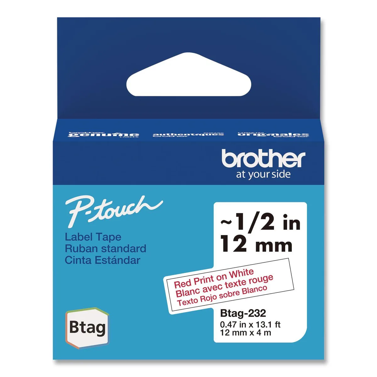 Brother Brother P-Touch BTAG232 12mm x 4m Red on White label — product photo