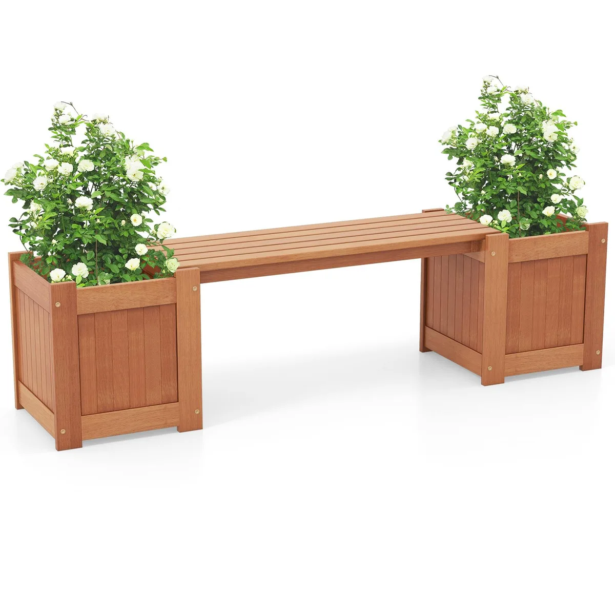SlickBlue SlickBlue Hardwood Planter Box with Bench 68" x 16" x 18" Natural — product photo