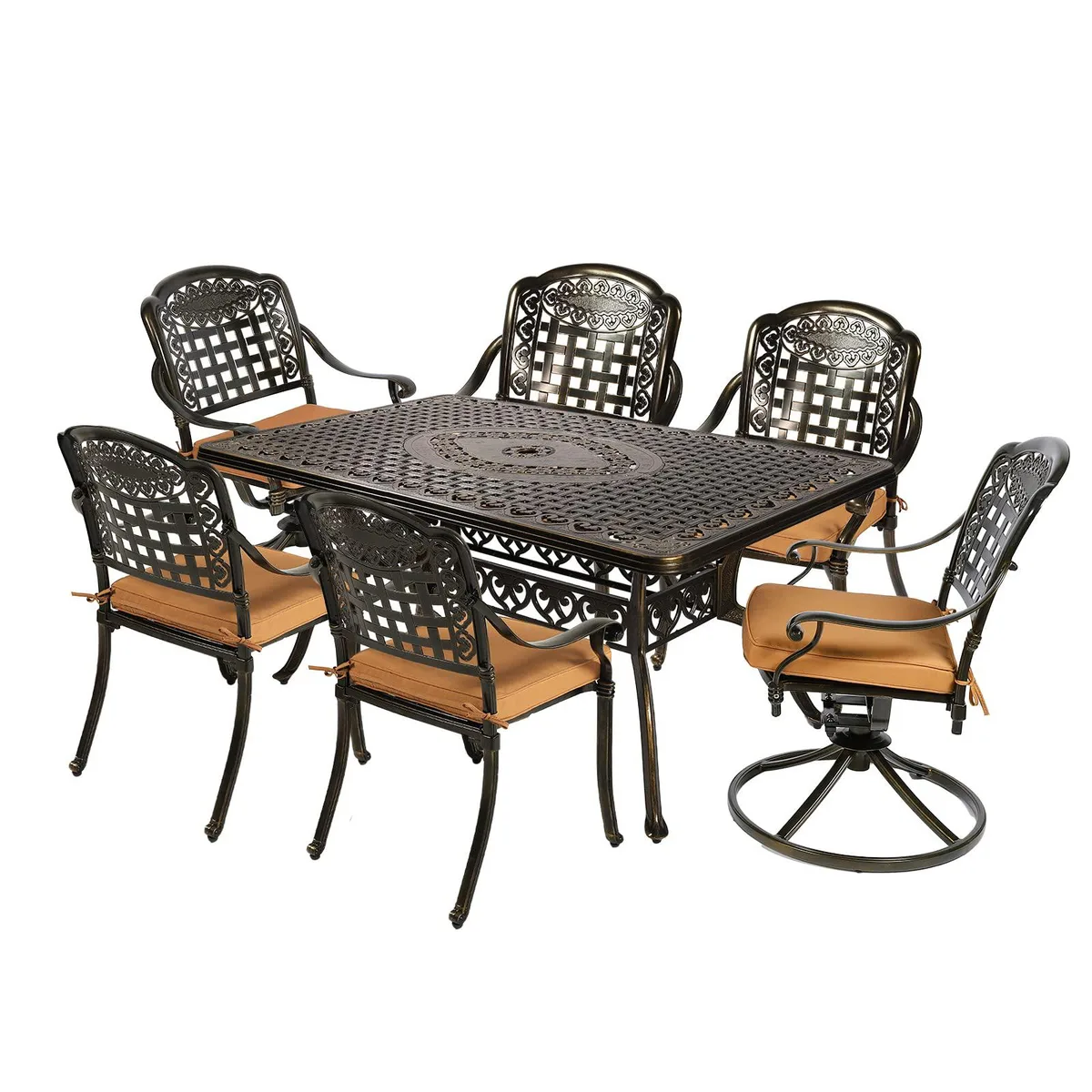 MEETWARM MEETWARM 7-Piece Patio Dining Set, 4 Stationary 2 Swivel Rocker Chairs — product photo