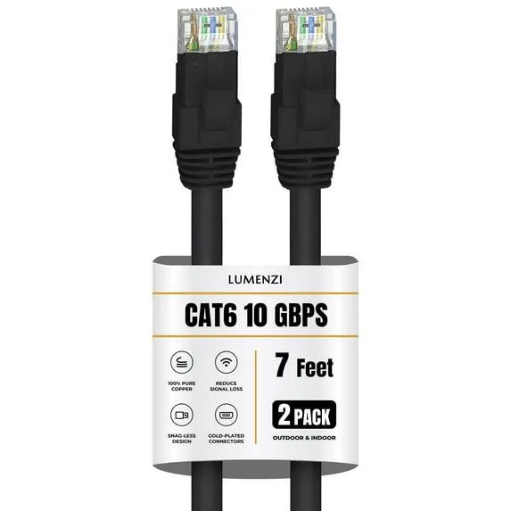 Lumenzi Lumenzi Cat 6 Ethernet Cable 7 FT Black 2 Pack network ethernet cable — product photo
