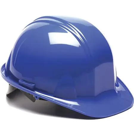 Blue front brim hard hat with 4 point pinlock suspension