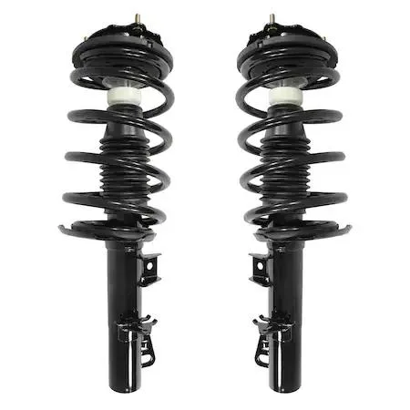 Pair of silver front strut assemblies with coil springs and top mounts
