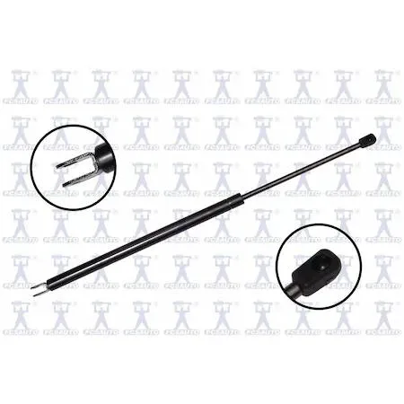 Transparent tailgate lift support strut, cylindrical metal body with black end fittings