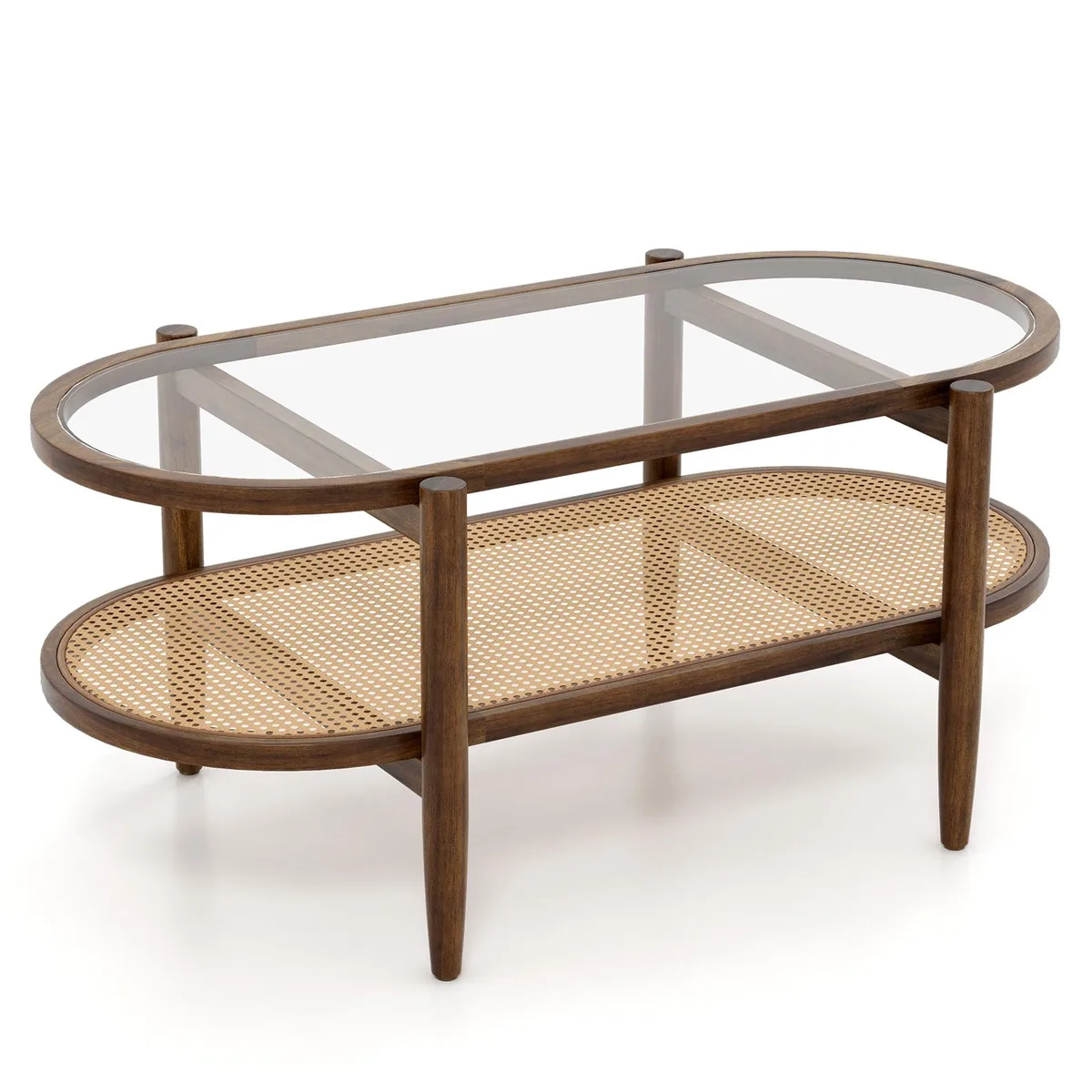 SlickBlue SlickBlue 2-Tier Coffee Table Tempered Glass Acacia Wood Brown 40x22x18.5 — product photo