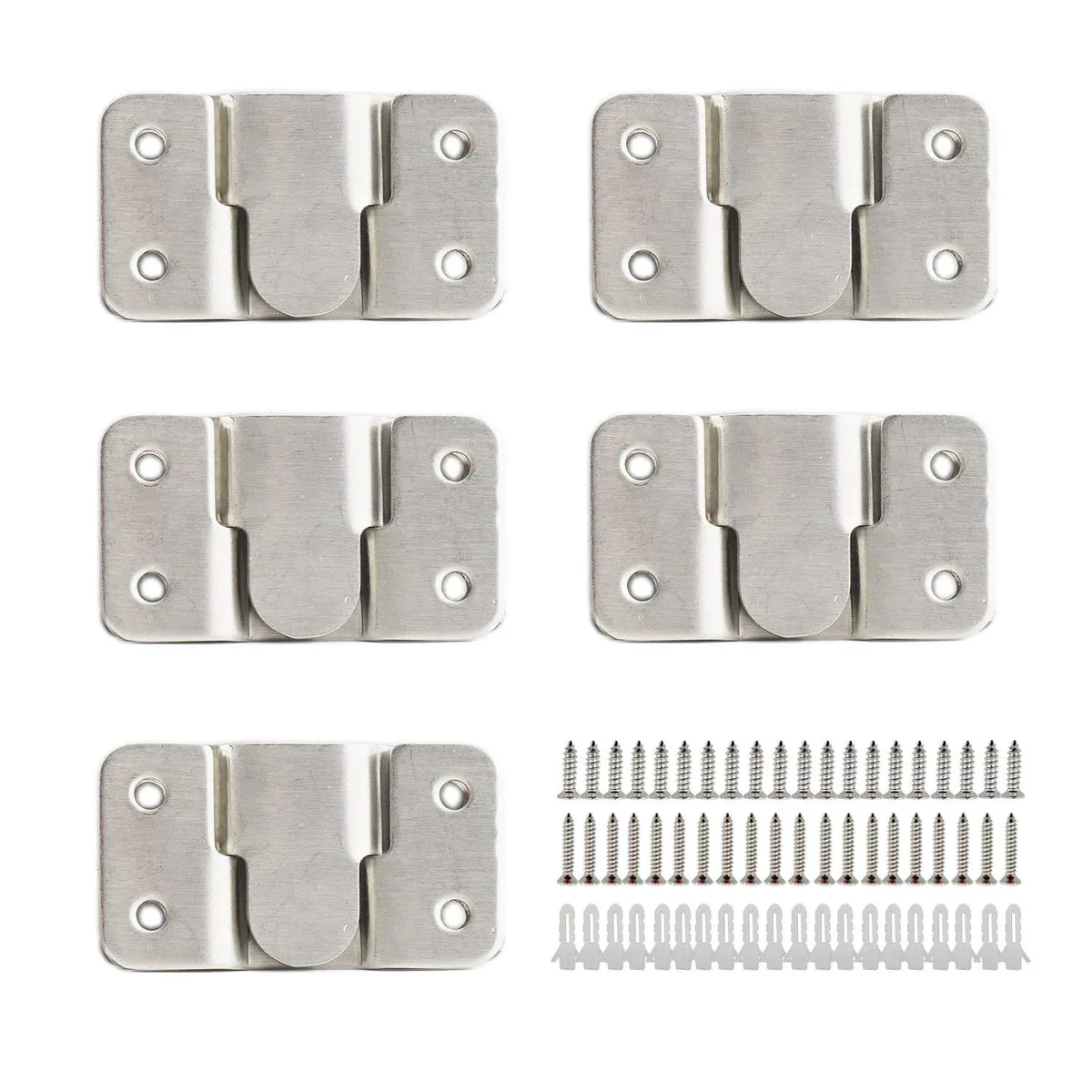 Ten stainless steel interlocking picture hanger hooks, silver finish, 0.08 inch thick