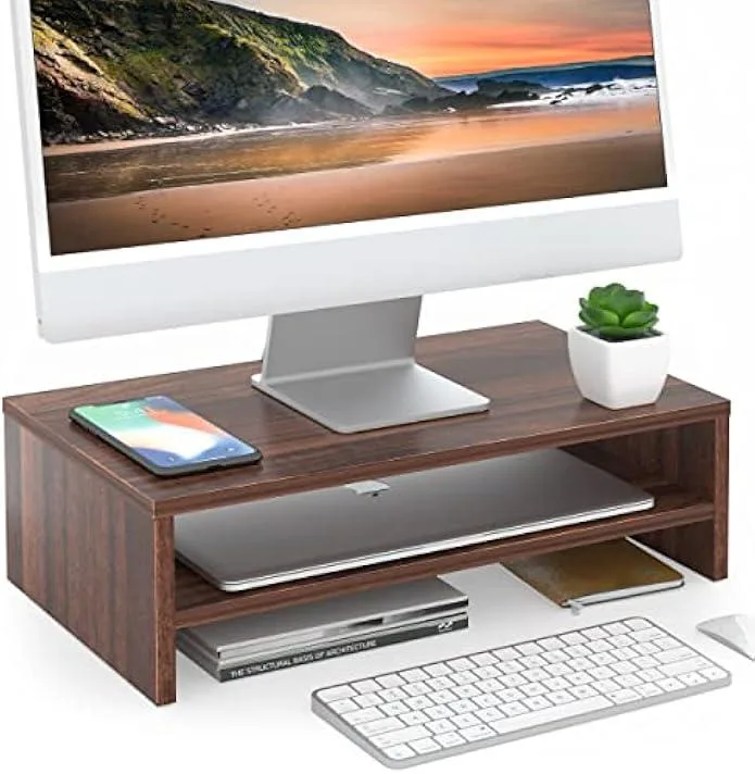 TAURKENAM TAURKENAM 2 Tier Monitor Stand 16.7 Inch Shelf Brown DT204203WB — product photo