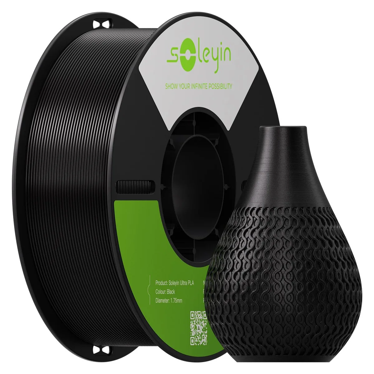  SOLEYIN PETG Filament 1.75mm Black 1.2kg ±0.02mm — product photo