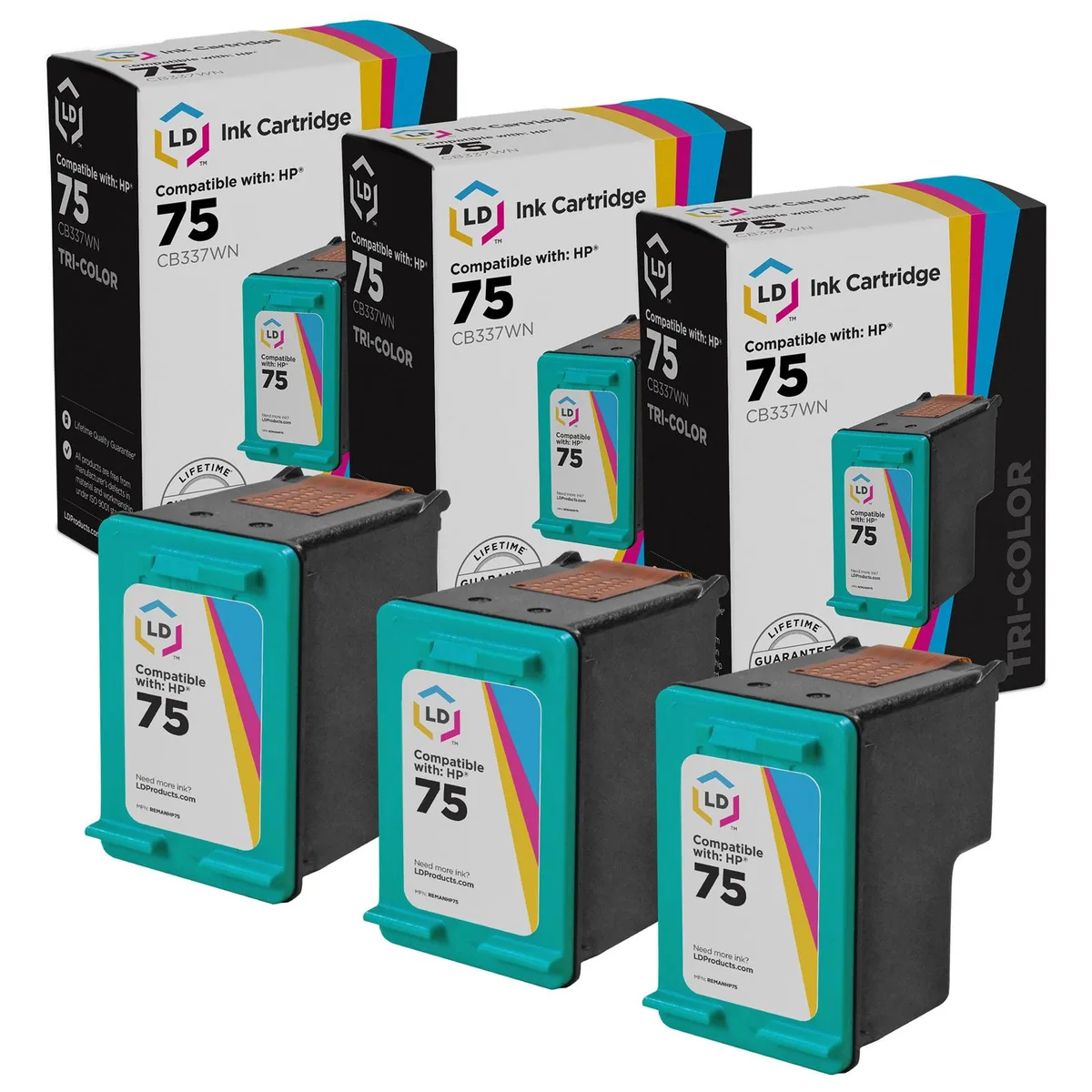 LD Products LD Products HP 75 CB337WN Color Ink Cartridge 3-Pack — product photo
