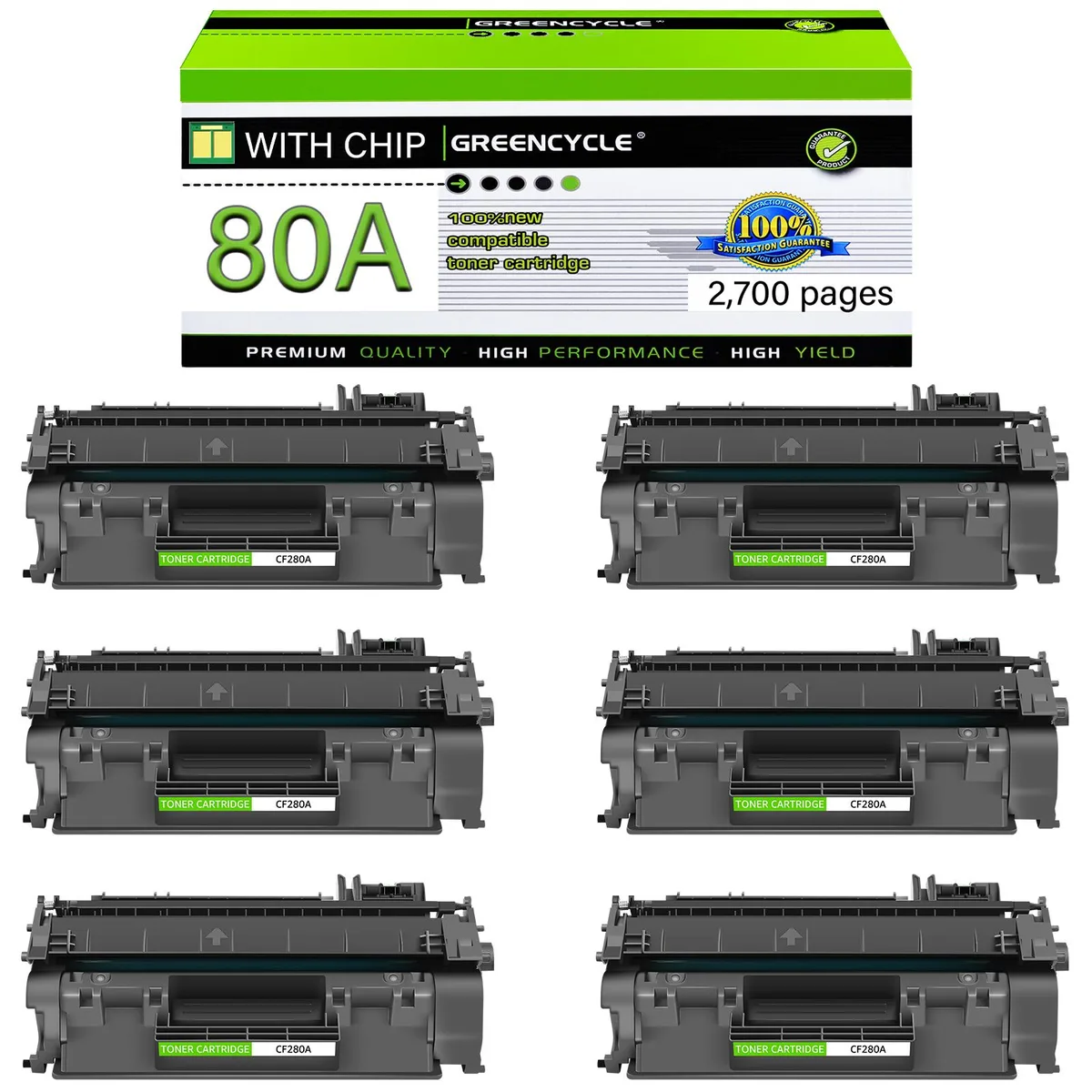 GREENCYCLE GREENCYCLE CF280A compatible toner cartridge 6-pack black 2700 pages — product photo