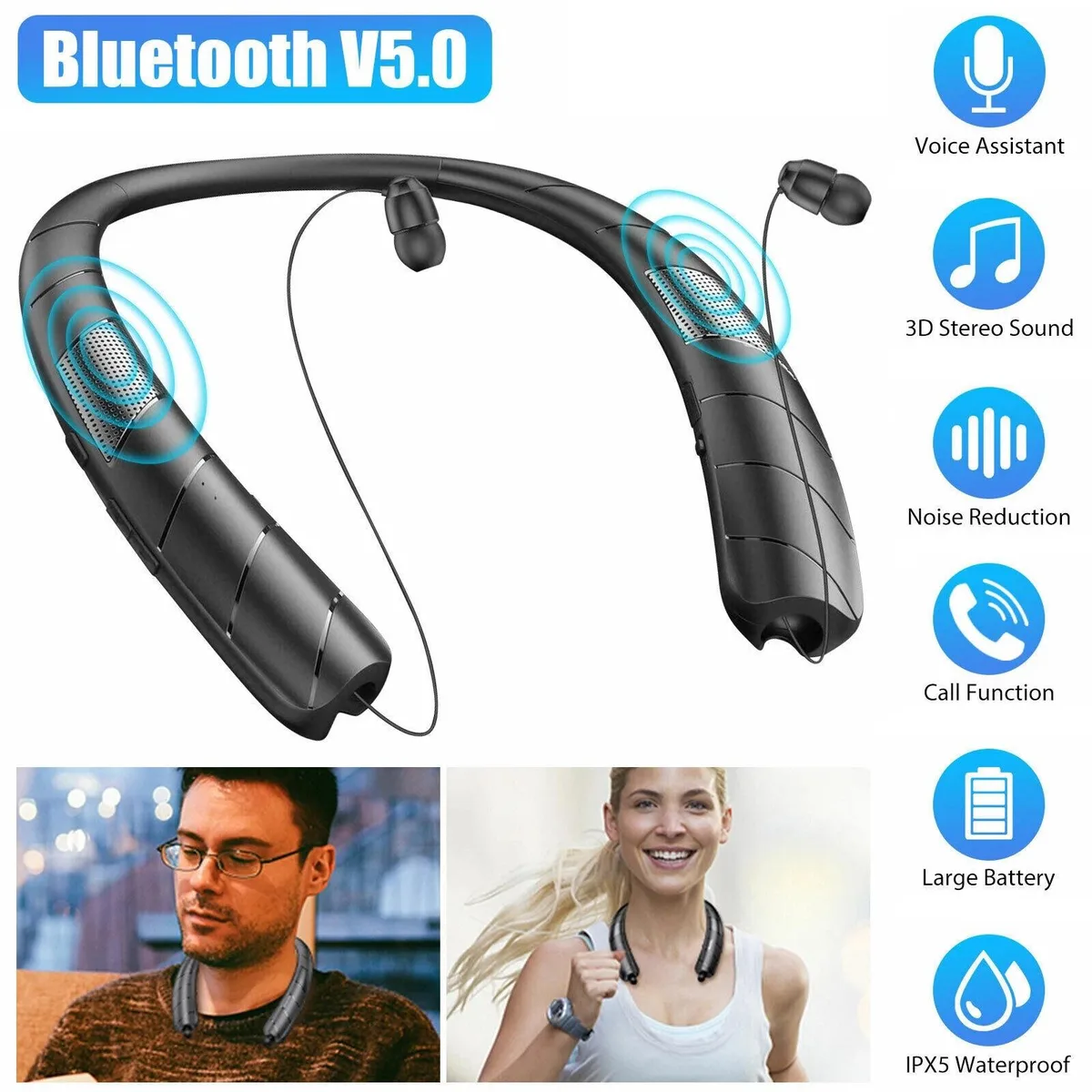 RAYBESTOS UNBRANDED RAYBESTOS UNBRANDED Bluetooth 5.0 Neckband Headset 48h Music 50h Calls IPX5 — product photo