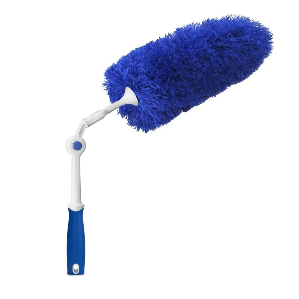 Black microfiber duster with pivoting handle, flat rectangular head, 20.75 inches long