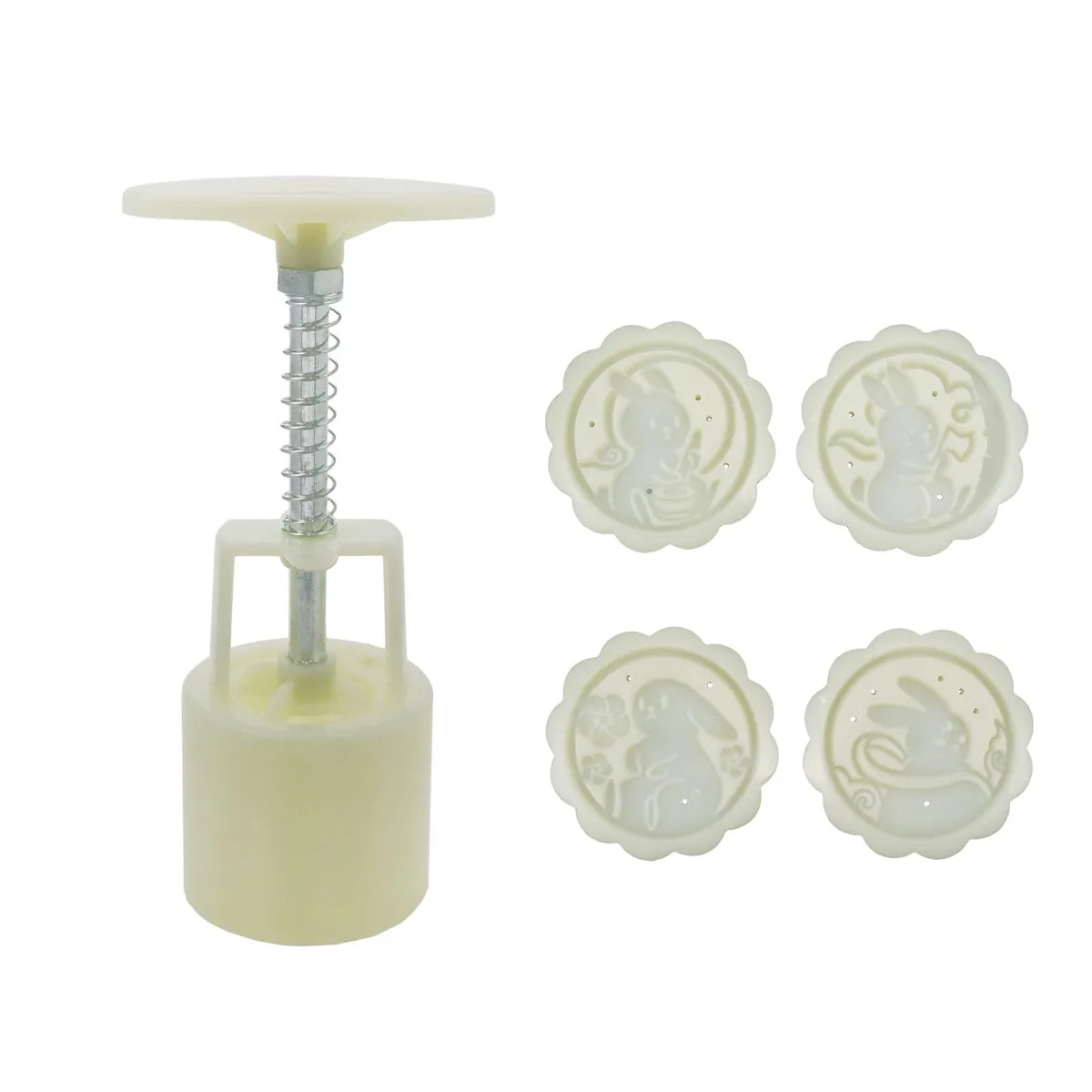 OXO 50g rabbit mooncake mold press with four cookie stamps, ABS and metal, 66 by 140 mm