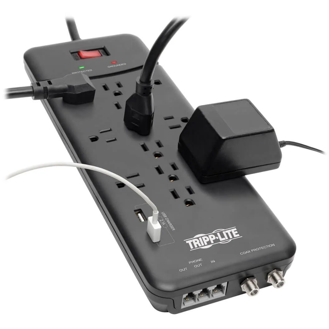 Tripp Lite Tripp Lite TLP128TTUSBB surge protector 12 outlets 2 USB 4320 J 8 ft — product photo