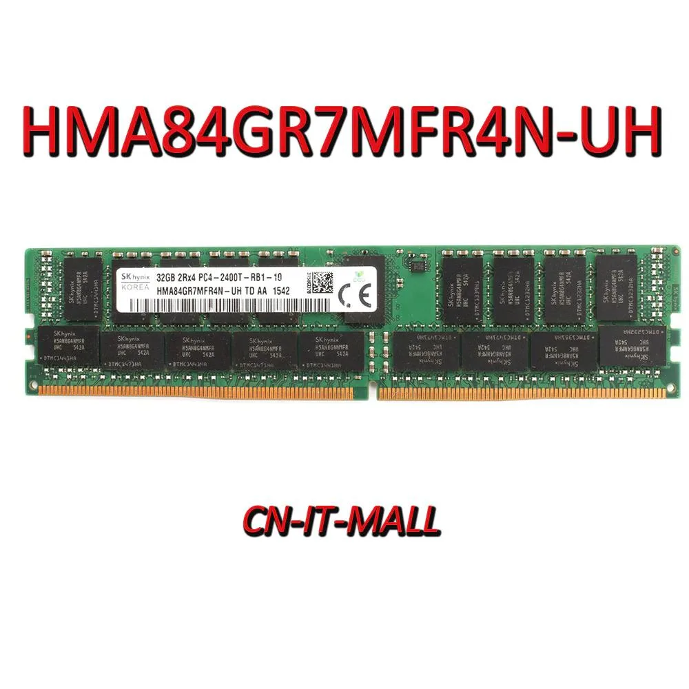 Green server memory module with gold contacts and black chips