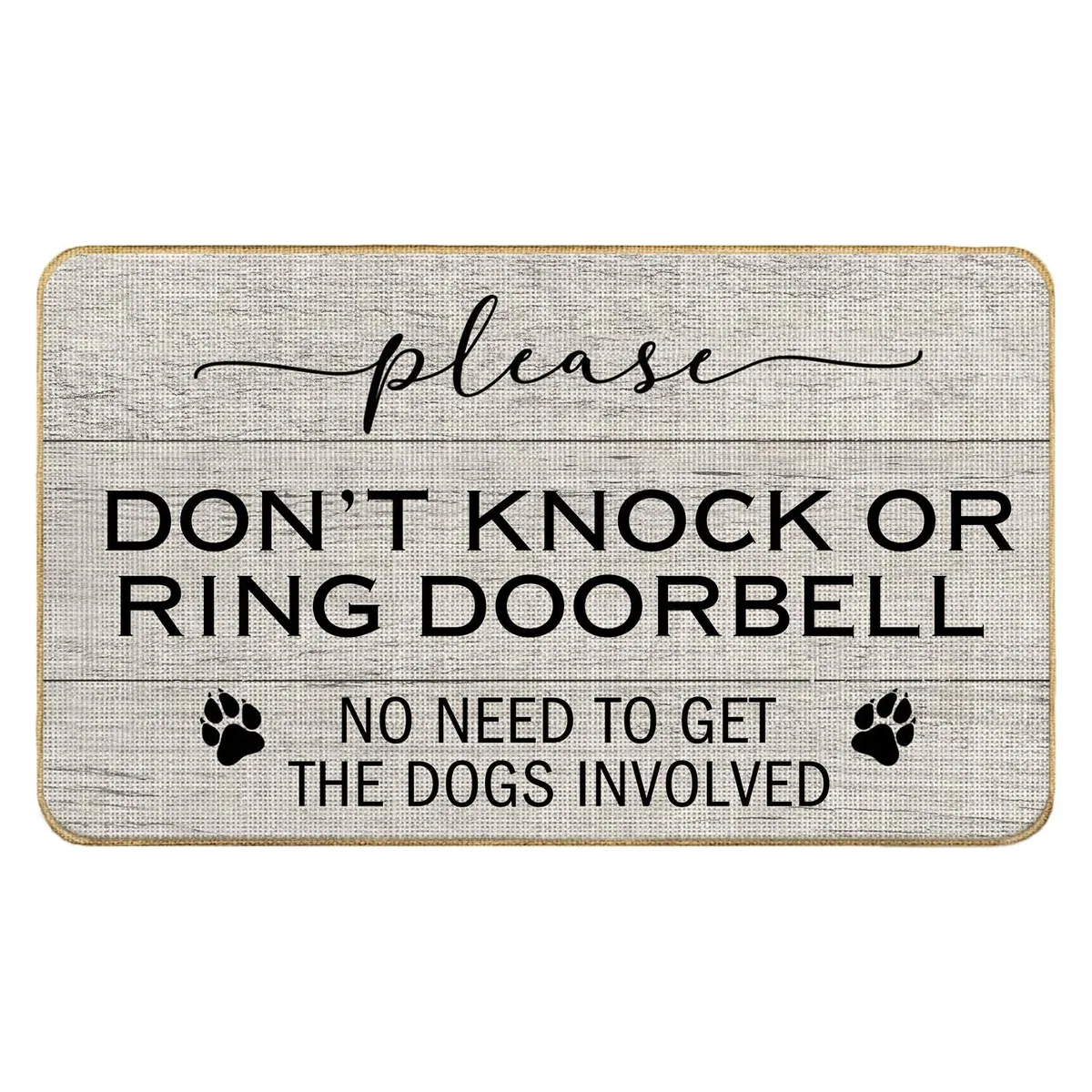 Rectangular doormat with "Please Don't Knock" letter print, low-profile machine-made finish