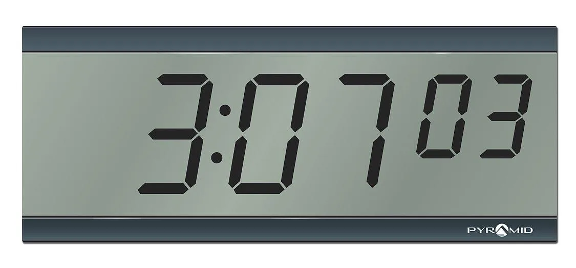 Black rectangular LCD clock with large digits for wall or ceiling mount