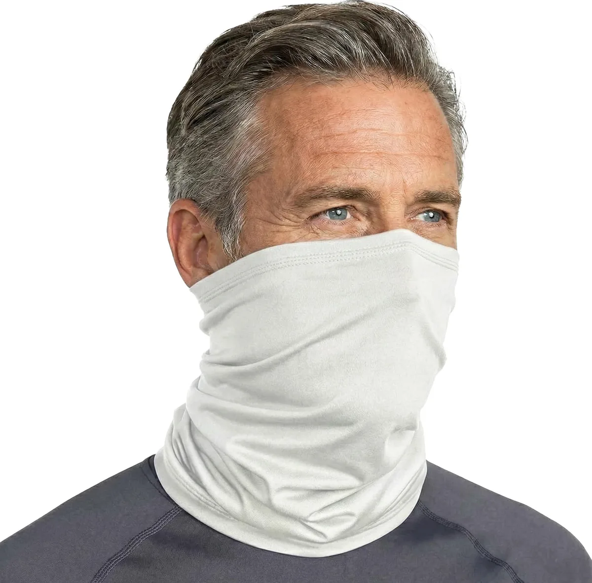 Lightweight polyester neck gaiter in medium size, seamless tube design for sun protection