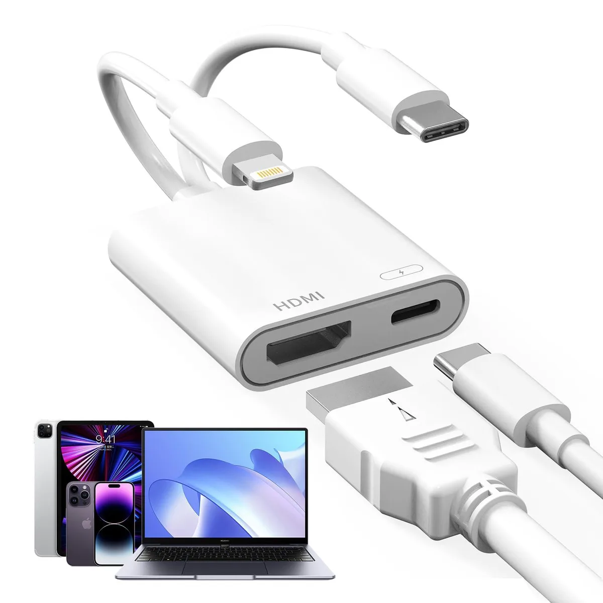  USB-C and Lightning to HDMI Adapter 4K@60Hz 100W PD MFi Certified — product photo