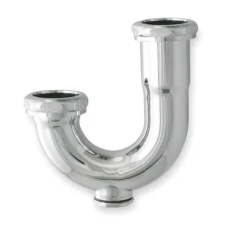 Chrome-plated brass J-bend trap with cleanout access, 1-1/4 inch slip connections